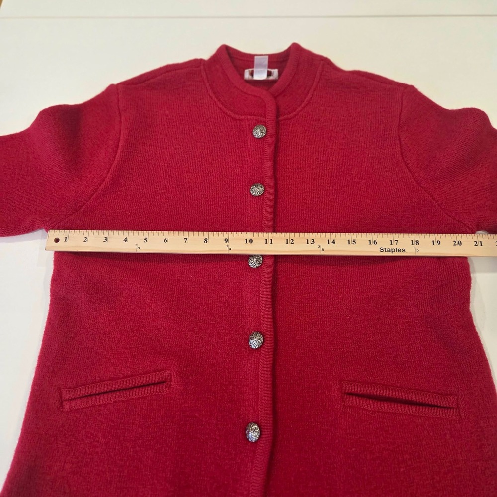 Talbots Petites Red 100% Wool Button Front Cardigan Sweater Jacket Women Medium - Picture 9 of 10